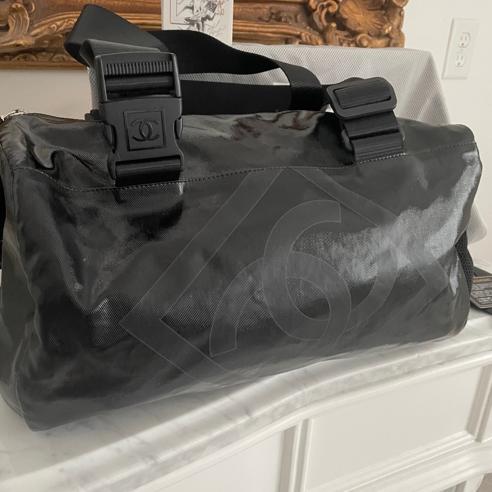 Chanel Black Vinyl & Mesh Sports Lined Duffle Bag
